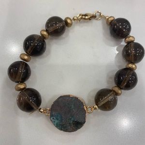 Tigers Eye and Turquoise Glass Bead Bracelet